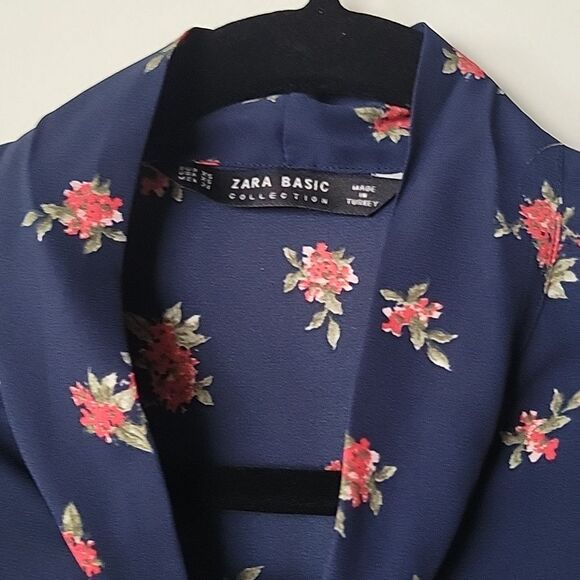 NWT Zara XS Navy Sheer Retro Coquette Neck Tie BOW Ruffle Cottagecore Blouse - Picture 3 of 13